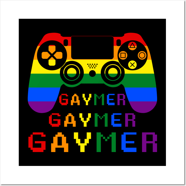 Gaymer Gay Pride Flag LGBT Gamer LGBTQ Gaming Gamepad Wall Art by peskybeater